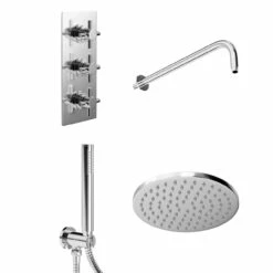 Cross Polished Chrome Triple Thermostatic Valve Mixer Shower With Round Fixed Head And Round Handset Outlet Holder - 2 Outlet 10 Cross Polished Chrome Triple Thermostatic Valve Mixer Shower With Round Fixed Head And Round Handset Outlet Holder - 2 Outlet -Wholesaledomestic Shop cross polished chrome triple thermostatic valve mixer shower with round fixed head and round handset outlet holder left 53870.1676464774