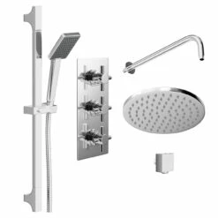 Windsor. Cross Polished Chrome Triple Thermostatic Valve Mixer Shower With Round Fixed Head And Severn Shower Slide Rail Kit - 2 Outlet 10 Windsor. Cross Polished Chrome Triple Thermostatic Valve Mixer Shower With Round Fixed Head And Severn Shower Slide Rail Kit - 2 Outlet -Wholesaledomestic Shop cross polished chrome triple thermostatic valve mixer shower with round fixed head and severn shower slide rail kit left 70716.1652445378