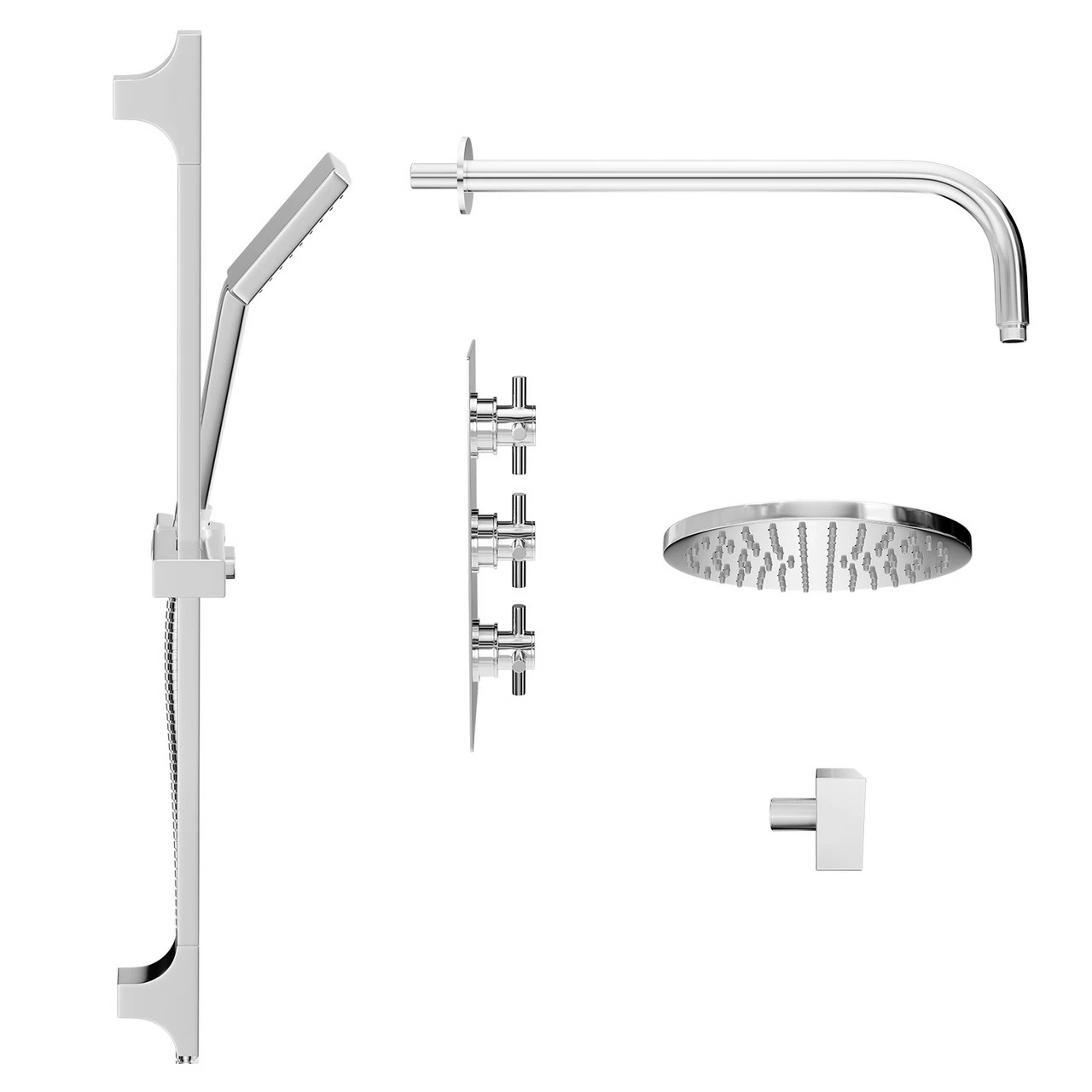 Windsor. Cross Polished Chrome Triple Thermostatic Valve Mixer Shower With Round Fixed Head And Severn Shower Slide Rail Kit - 2 Outlet 6 Windsor. Cross Polished Chrome Triple Thermostatic Valve Mixer Shower With Round Fixed Head And Severn Shower Slide Rail Kit - 2 Outlet - Image 4