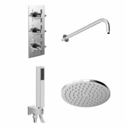 Cross Polished Chrome Triple Thermostatic Valve Mixer Shower With Round Fixed Head And Square Handset Outlet Holder - 2 Outlet 10 Cross Polished Chrome Triple Thermostatic Valve Mixer Shower With Round Fixed Head And Square Handset Outlet Holder - 2 Outlet -Wholesaledomestic Shop cross polished chrome triple thermostatic valve mixer shower with round fixed head and square handset outlet holder left 43753.1652445376