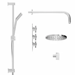 Cross Polished Chrome Triple Thermostatic Valve Mixer Shower With Round Fixed Head And Thames Shower Slide Rail Kit - 2 Outlet 11 Cross Polished Chrome Triple Thermostatic Valve Mixer Shower With Round Fixed Head And Thames Shower Slide Rail Kit - 2 Outlet -Wholesaledomestic Shop cross polished chrome triple thermostatic valve mixer shower with round fixed head and thames shower slide rail kit side 10853.1652445378