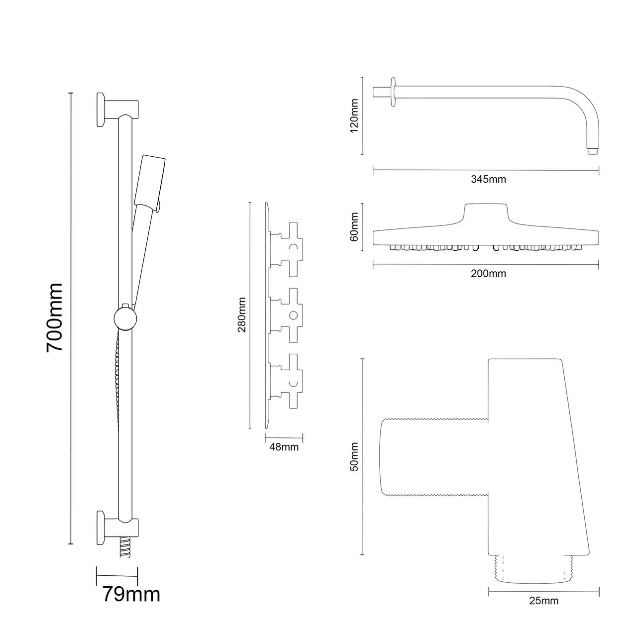 Cross Polished Chrome Triple Thermostatic Valve Mixer Shower With Round Fixed Head And Tyne Shower Slide Rail Kit - 2 Outlet 8 Cross Polished Chrome Triple Thermostatic Valve Mixer Shower With Round Fixed Head And Tyne Shower Slide Rail Kit - 2 Outlet - Image 6