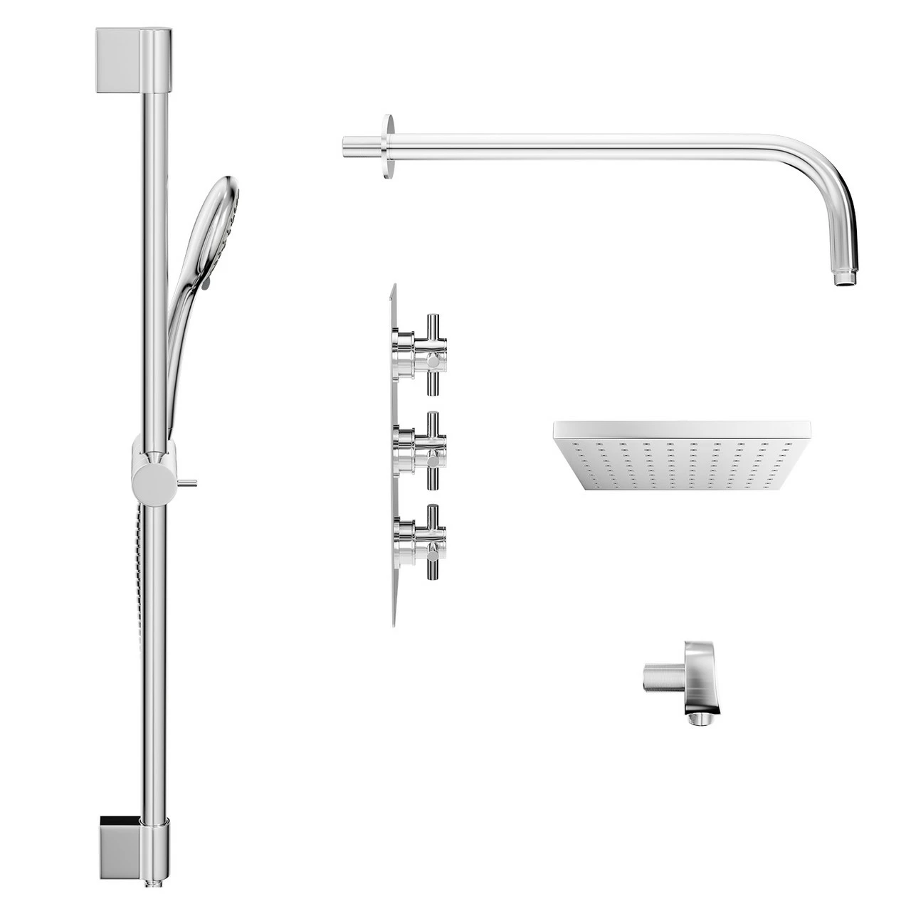 Cross Polished Chrome Triple Thermostatic Valve Mixer Shower With Square Fixed Head And Avon Shower Slide Rail Kit - 2 Outlet 6 Cross Polished Chrome Triple Thermostatic Valve Mixer Shower With Square Fixed Head And Avon Shower Slide Rail Kit - 2 Outlet - Image 4