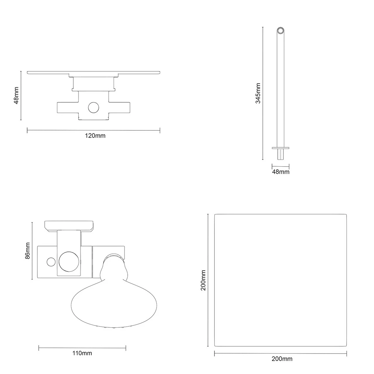 Windsor. Cross Polished Chrome Triple Thermostatic Valve Mixer Shower With Square Fixed Head And Clyde Shower Slide Rail Kit - 2 Outlet 7 Windsor. Cross Polished Chrome Triple Thermostatic Valve Mixer Shower With Square Fixed Head And Clyde Shower Slide Rail Kit - 2 Outlet - Image 5