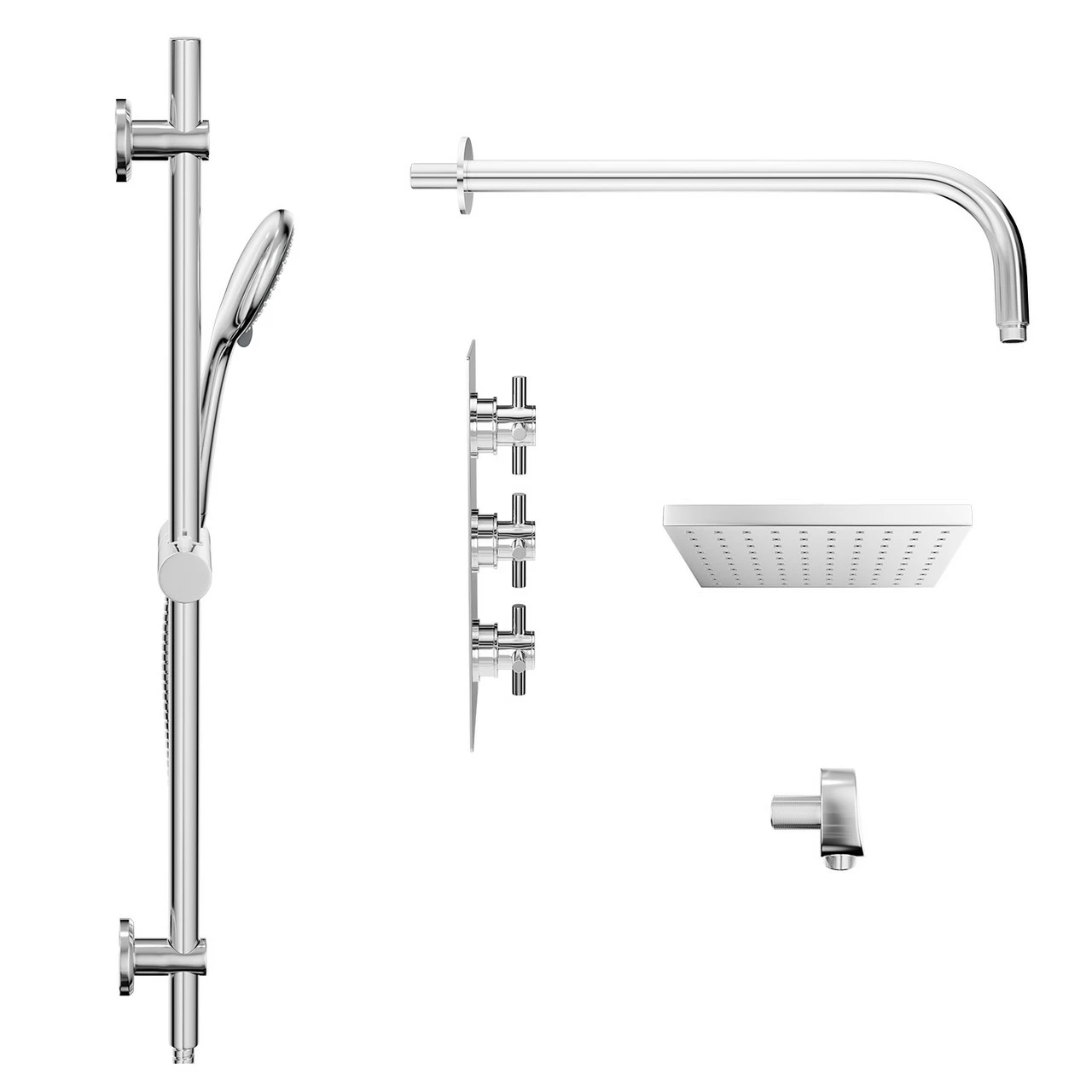 Windsor. Cross Polished Chrome Triple Thermostatic Valve Mixer Shower With Square Fixed Head And Clyde Shower Slide Rail Kit - 2 Outlet 6 Windsor. Cross Polished Chrome Triple Thermostatic Valve Mixer Shower With Square Fixed Head And Clyde Shower Slide Rail Kit - 2 Outlet - Image 4