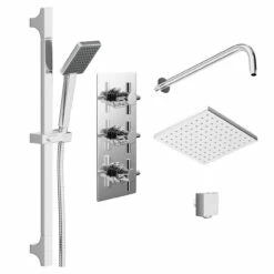 Cross Polished Chrome Triple Thermostatic Valve Mixer Shower With Square Fixed Head And Severn Shower Slide Rail Kit - 2 Outlet 10 Cross Polished Chrome Triple Thermostatic Valve Mixer Shower With Square Fixed Head And Severn Shower Slide Rail Kit - 2 Outlet -Wholesaledomestic Shop cross polished chrome triple thermostatic valve mixer shower with square fixed head and severn shower slide rail kit left 24715.1652445373