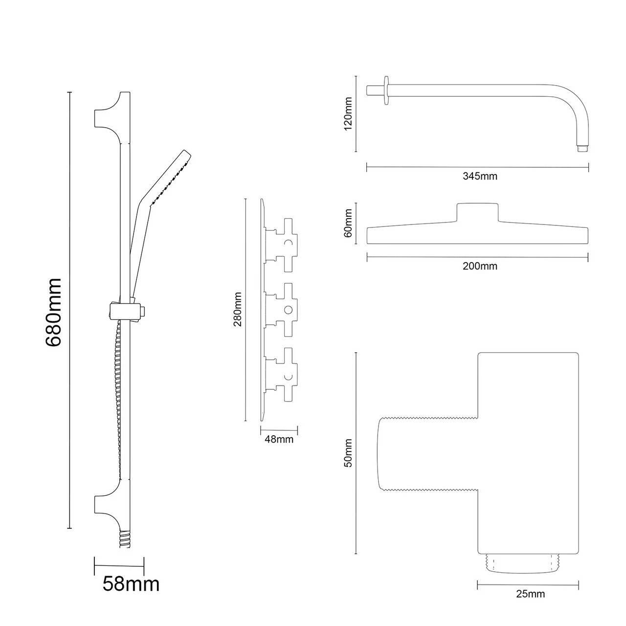 Cross Polished Chrome Triple Thermostatic Valve Mixer Shower With Square Fixed Head And Severn Shower Slide Rail Kit - 2 Outlet 8 Cross Polished Chrome Triple Thermostatic Valve Mixer Shower With Square Fixed Head And Severn Shower Slide Rail Kit - 2 Outlet - Image 6