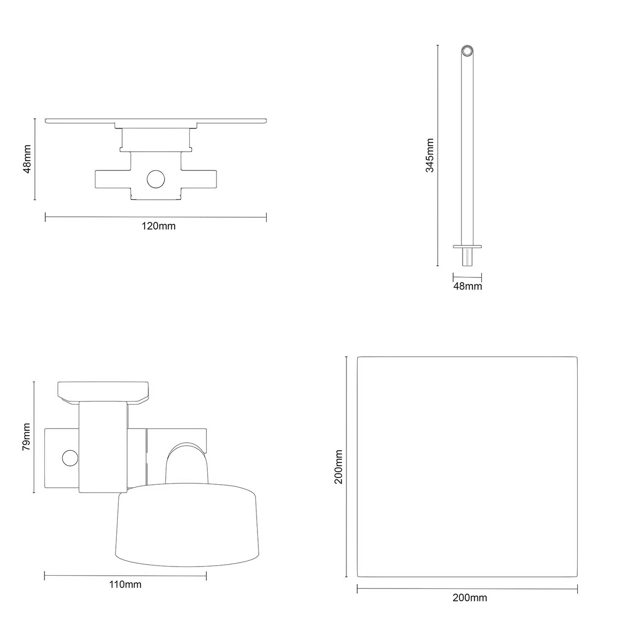 Cross Polished Chrome Triple Thermostatic Valve Mixer Shower With Square Fixed Head And Tyne Shower Slide Rail Kit - 2 Outlet 7 Cross Polished Chrome Triple Thermostatic Valve Mixer Shower With Square Fixed Head And Tyne Shower Slide Rail Kit - 2 Outlet - Image 5