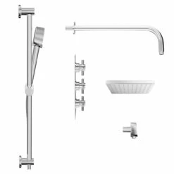 Cross Polished Chrome Triple Thermostatic Valve Mixer Shower With Square Fixed Head And Tyne Shower Slide Rail Kit - 2 Outlet 11 Cross Polished Chrome Triple Thermostatic Valve Mixer Shower With Square Fixed Head And Tyne Shower Slide Rail Kit - 2 Outlet -Wholesaledomestic Shop cross polished chrome triple thermostatic valve mixer shower with square fixed head and tyne shower slide rail kit side 46939.1652445375