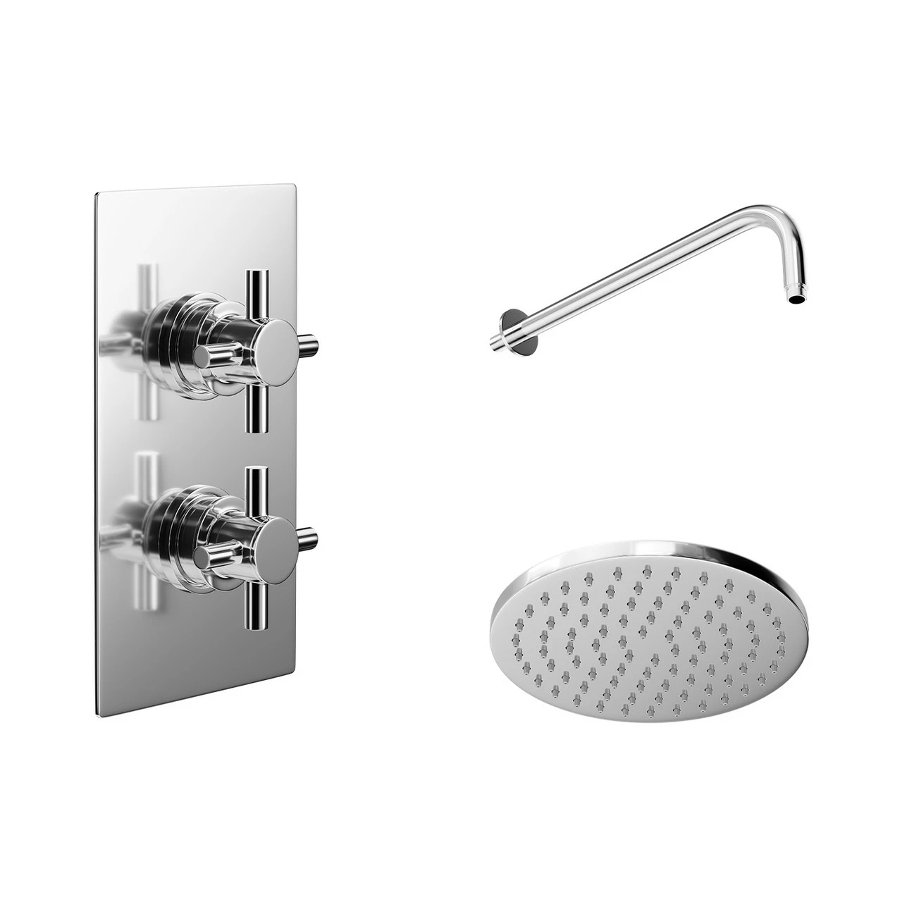 Windsor. Cross Polished Chrome Twin Thermostatic Valve Mixer Shower With Round Shower Head And Wall Arm - 1 Outlet 5 Windsor. Cross Polished Chrome Twin Thermostatic Valve Mixer Shower With Round Shower Head And Wall Arm - 1 Outlet - Image 3