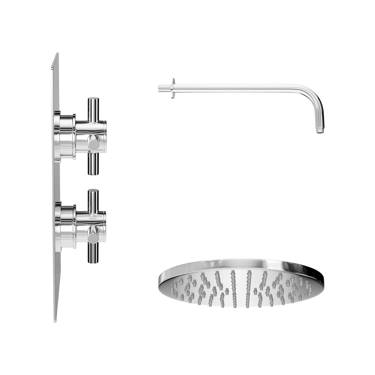 Windsor. Cross Polished Chrome Twin Thermostatic Valve Mixer Shower With Round Shower Head And Wall Arm - 1 Outlet 6 Windsor. Cross Polished Chrome Twin Thermostatic Valve Mixer Shower With Round Shower Head And Wall Arm - 1 Outlet - Image 4