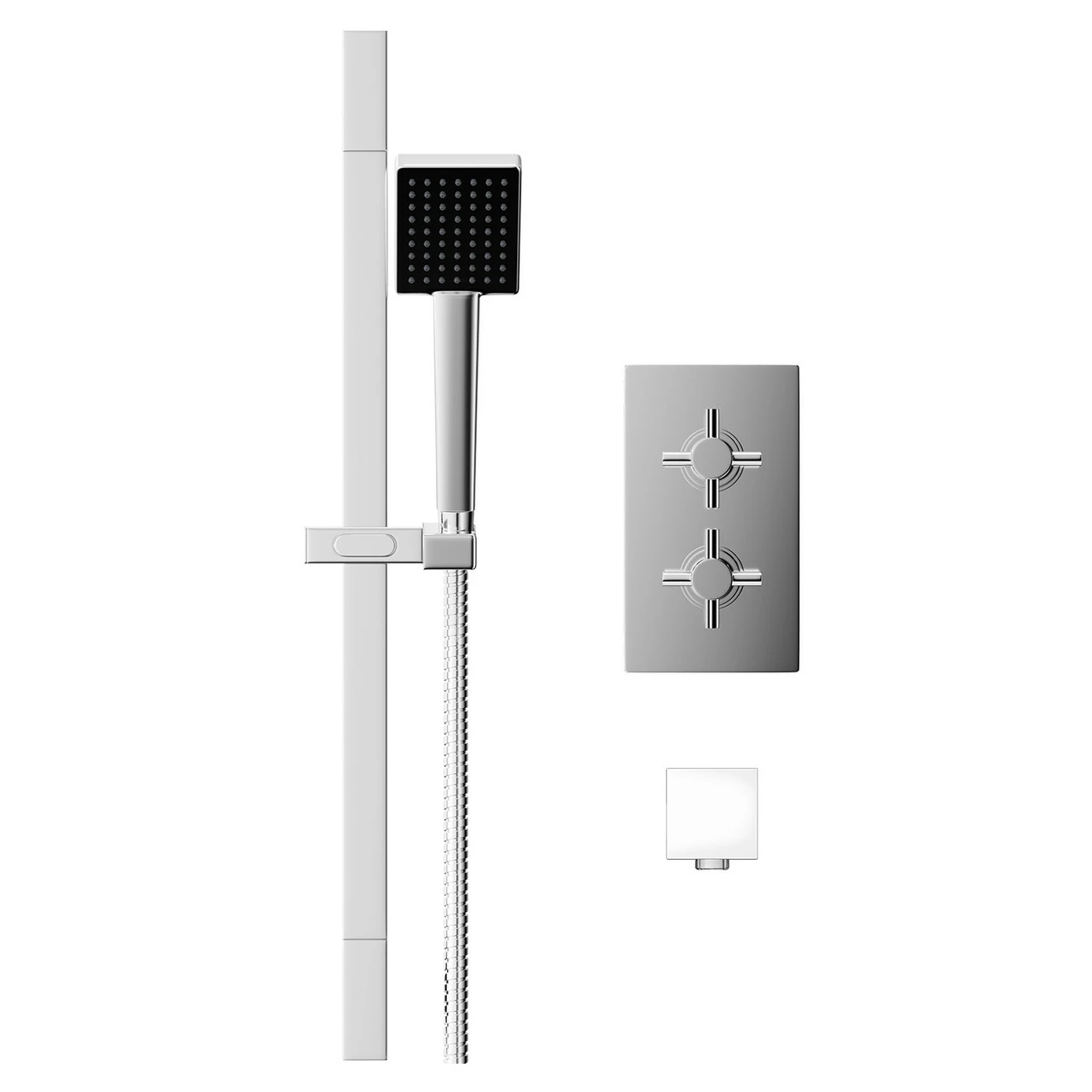 Cross Polished Chrome Twin Thermostatic Valve Mixer Shower With Severn Slide Rail Kit And Square Shower Elbow - 1 Outlet 4 Cross Polished Chrome Twin Thermostatic Valve Mixer Shower With Severn Slide Rail Kit And Square Shower Elbow - 1 Outlet - Image 2