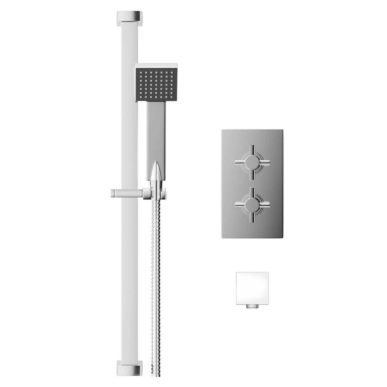 Cross Polished Chrome Twin Thermostatic Valve Mixer Shower With Thames Slide Rail Kit And Square Shower Elbow - 1 Outlet 4 Cross Polished Chrome Twin Thermostatic Valve Mixer Shower With Thames Slide Rail Kit And Square Shower Elbow - 1 Outlet - Image 2