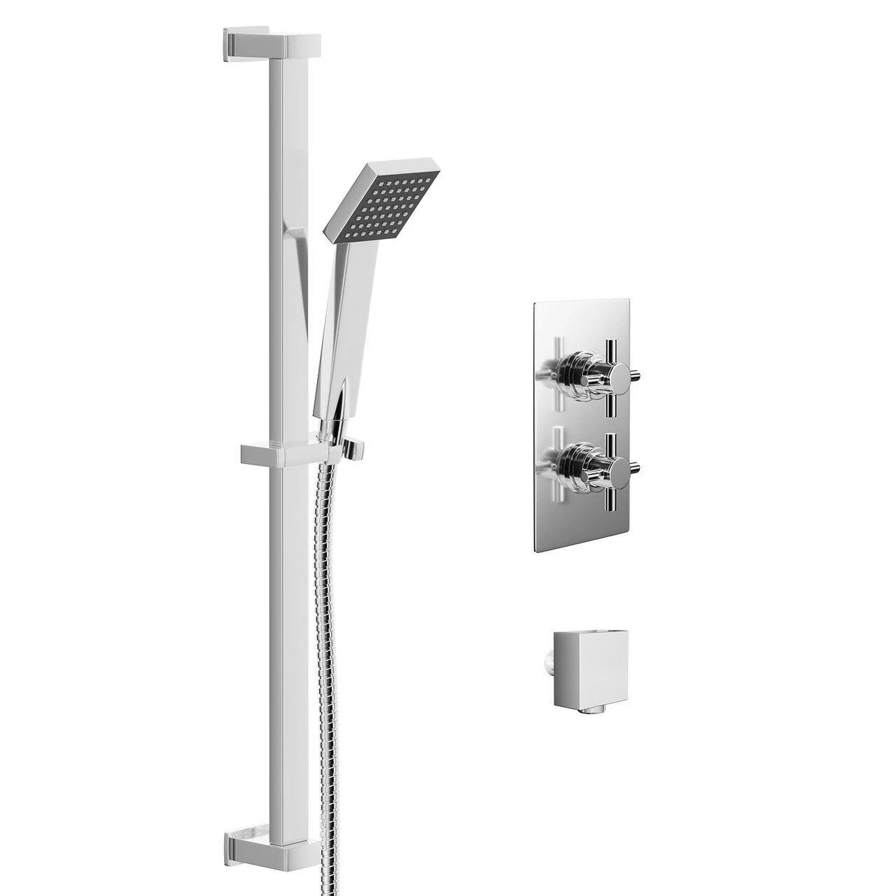 Cross Polished Chrome Twin Thermostatic Valve Mixer Shower With Thames Slide Rail Kit And Square Shower Elbow - 1 Outlet 5 Cross Polished Chrome Twin Thermostatic Valve Mixer Shower With Thames Slide Rail Kit And Square Shower Elbow - 1 Outlet - Image 3