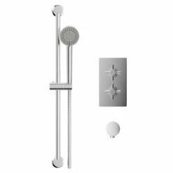 Cross Polished Chrome Twin Thermostatic Valve Mixer Shower With Tyne Slide Rail Kit And Round Shower Elbow - 1 Outlet -Wholesaledomestic Shop cross polished chrome twin thermostatic valve mixer shower with tyne slide rail kit and round shower elbow front 93824.1652445400