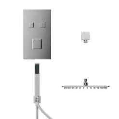 Wholesaledomestic Shop -Wholesaledomestic Shop cubix polished chrome concealed push button twin thermostatic shower valve including square fixed shower head and square handset outlet holder with kit front 50187.1660769319