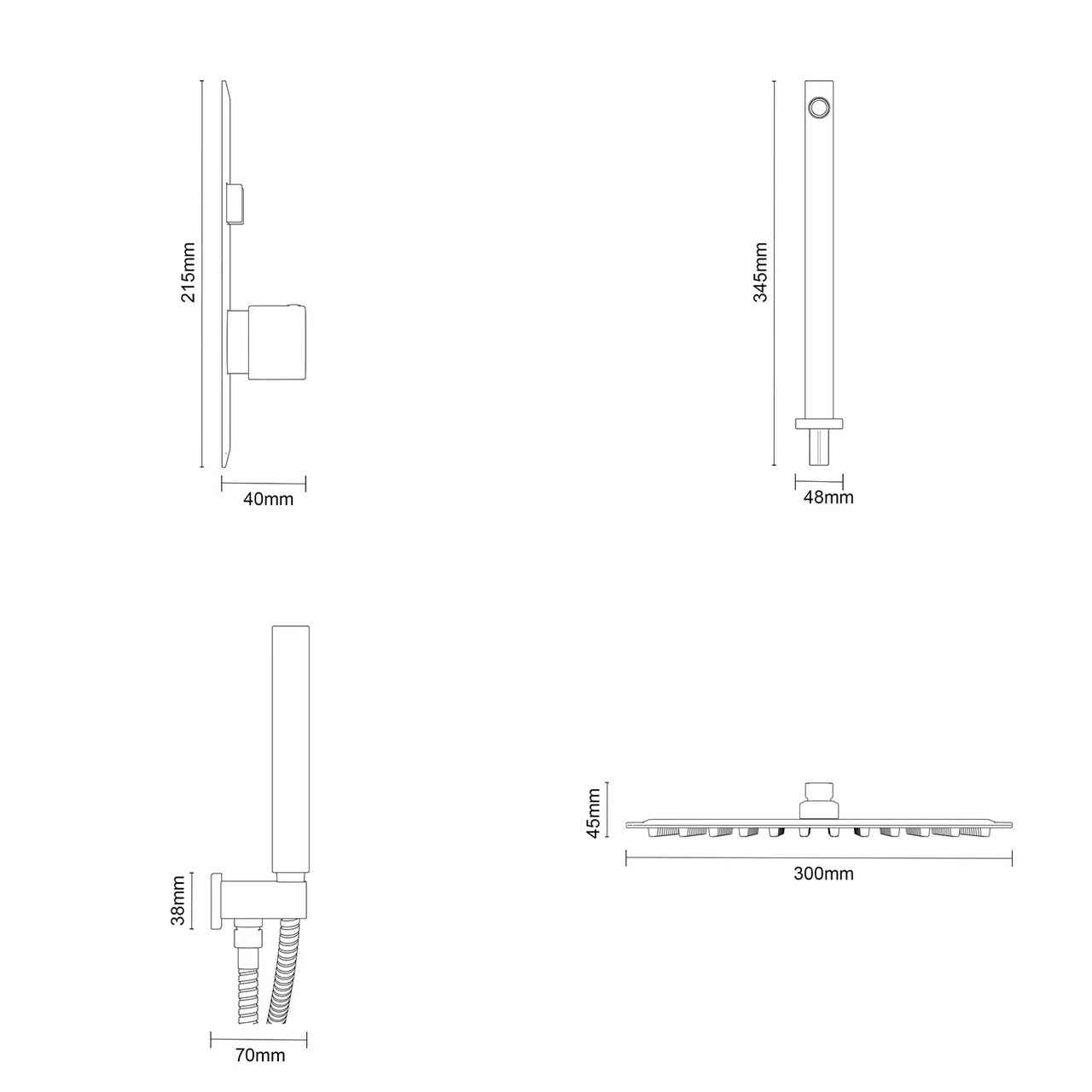 Cubix Polished Chrome Concealed Push Button Twin Thermostatic Shower Valve Including Square Fixed Shower Head And Square Handset Outlet Holder With Kit - 2 Outlet - Image 5