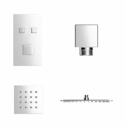 Cubix Polished Chrome Concealed Push Button Twin Thermostatic Shower Valve With Square Fixed Head And Body Jets - 2 Outlet 9 Cubix Polished Chrome Concealed Push Button Twin Thermostatic Shower Valve With Square Fixed Head And Body Jets - 2 Outlet -Wholesaledomestic Shop cubix polished chrome concealed push button twin thermostatic shower valve with square fixed head and body jets front 15572.1672833243
