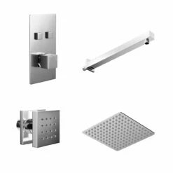 Cubix Polished Chrome Concealed Push Button Twin Thermostatic Shower Valve With Square Fixed Head And Body Jets - 2 Outlet 10 Cubix Polished Chrome Concealed Push Button Twin Thermostatic Shower Valve With Square Fixed Head And Body Jets - 2 Outlet -Wholesaledomestic Shop cubix polished chrome concealed push button twin thermostatic shower valve with square fixed head and body jets left 67096.1672833243