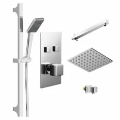 Cubix Polished Chrome Concealed Push Button Twin Thermostatic Shower Valve With Square Fixed Shower Head And Severn Slide Rail Kit - 2 Outlet 10 Cubix Polished Chrome Concealed Push Button Twin Thermostatic Shower Valve With Square Fixed Shower Head And Severn Slide Rail Kit - 2 Outlet -Wholesaledomestic Shop cubix polished chrome concealed push button twin thermostatic shower valve with square fixed shower head and severn slide rail kit left 13666.1652445210