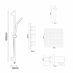 Cubix Polished Chrome Triple Thermostatic Shower Valve And 300mm Thin Square Fixed Head With Ceiling Arm And Severn Shower Slide Rail Kit With Square Elbow - 2 Outlet 12 Cubix Polished Chrome Triple Thermostatic Shower Valve And 300mm Thin Square Fixed Head With Ceiling Arm And Severn Shower Slide Rail Kit With Square Elbow - 2 Outlet -Wholesaledomestic Shop cubix polished chrome triple thermostatic shower valve and 300mm thin square fixed head with ceiling arm and severn shower slide rail kit with square elbow line side 47148.1678113877