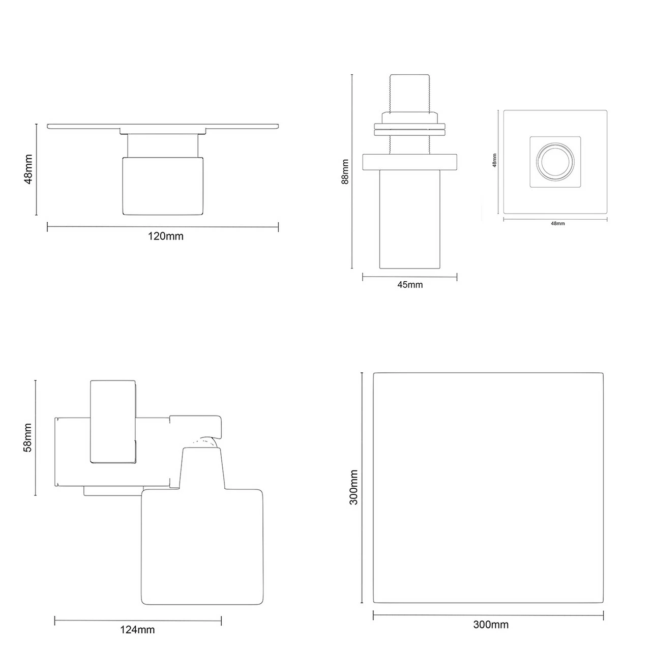 Cubix Polished Chrome Triple Thermostatic Shower Valve And 300mm Thin Square Fixed Head With Ceiling Arm And Severn Shower Slide Rail Kit With Square Elbow - 2 Outlet 8 Cubix Polished Chrome Triple Thermostatic Shower Valve And 300mm Thin Square Fixed Head With Ceiling Arm And Severn Shower Slide Rail Kit With Square Elbow - 2 Outlet - Image 6