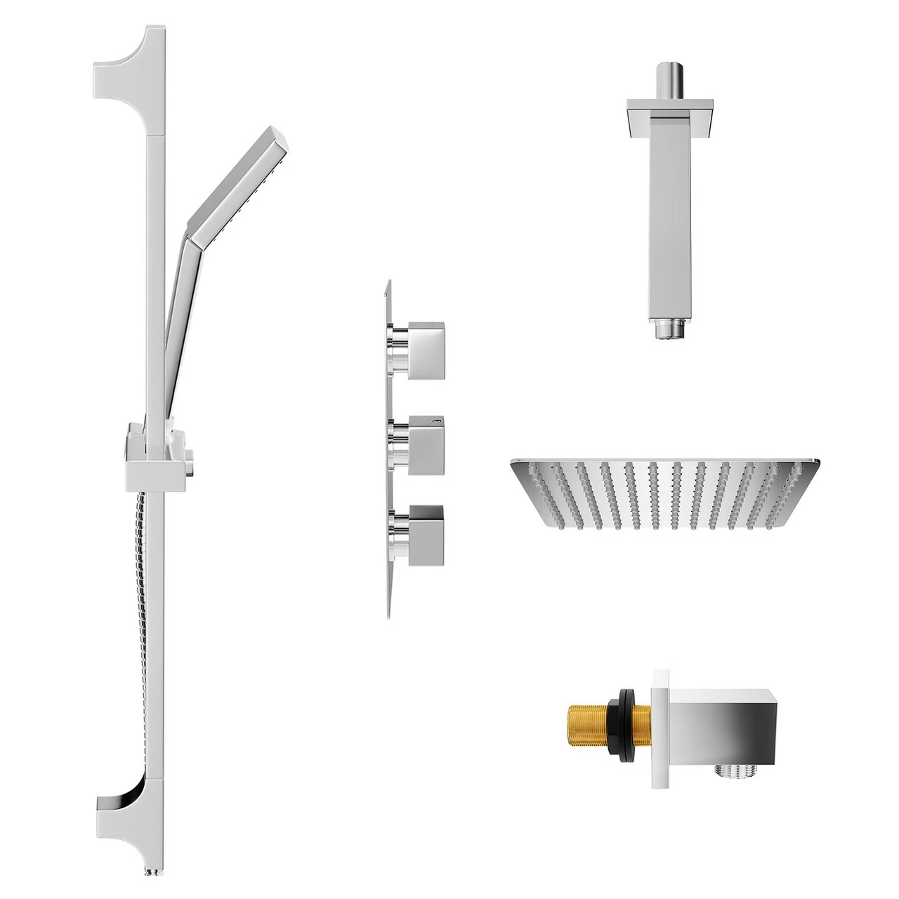 Cubix Polished Chrome Triple Thermostatic Shower Valve And 300mm Thin Square Fixed Head With Ceiling Arm And Severn Shower Slide Rail Kit With Square Elbow - 2 Outlet 6 Cubix Polished Chrome Triple Thermostatic Shower Valve And 300mm Thin Square Fixed Head With Ceiling Arm And Severn Shower Slide Rail Kit With Square Elbow - 2 Outlet - Image 4