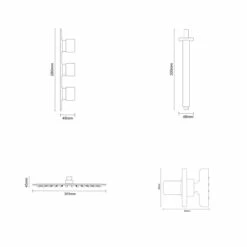 Cubix Polished Chrome Triple Thermostatic Shower Valve And 300mm Thin Square Fixed Head With Ceiling Arm And 4 Square Body Jets - 2 Outlet 12 Cubix Polished Chrome Triple Thermostatic Shower Valve And 300mm Thin Square Fixed Head With Ceiling Arm And 4 Square Body Jets - 2 Outlet -Wholesaledomestic Shop cubix polished chrome triple thermostatic shower valve and 300mm thin square fixed head with ceiling arm and square body jet line side 42303.1686321594