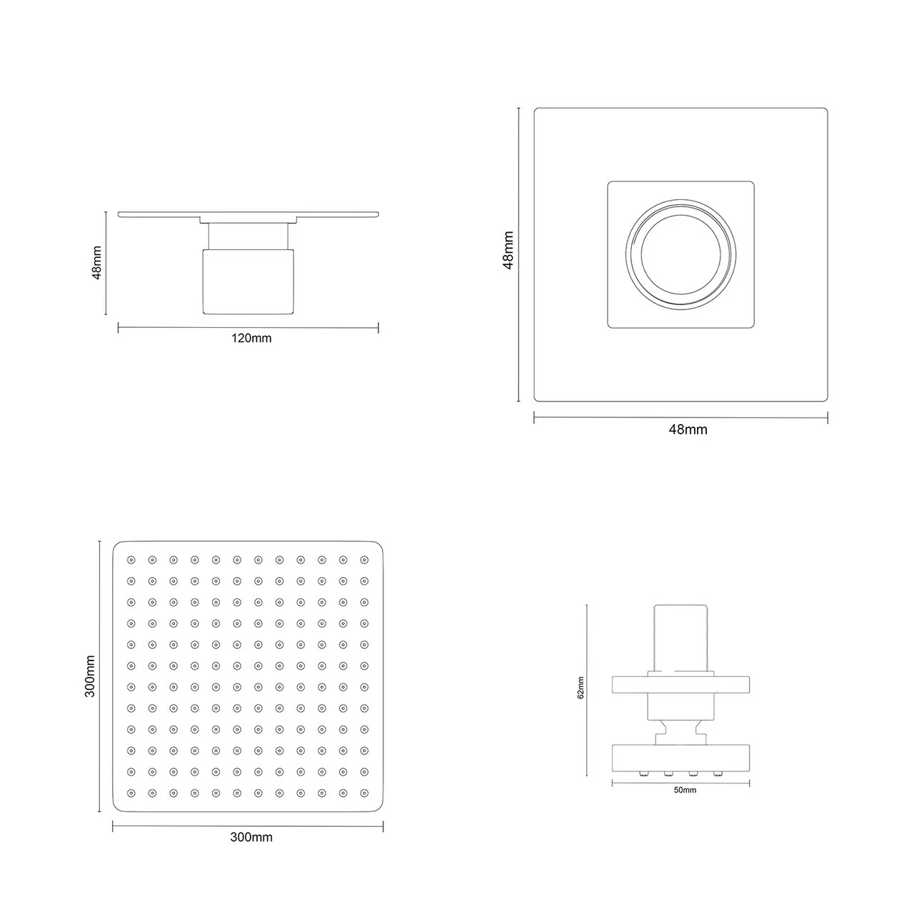 Cubix Polished Chrome Triple Thermostatic Shower Valve And 300mm Thin Square Fixed Head With Ceiling Arm And 4 Square Body Jets - 2 Outlet 8 Cubix Polished Chrome Triple Thermostatic Shower Valve And 300mm Thin Square Fixed Head With Ceiling Arm And 4 Square Body Jets - 2 Outlet - Image 6