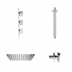 Cubix Polished Chrome Triple Thermostatic Shower Valve And 300mm Thin Square Fixed Head With Ceiling Arm And 4 Square Body Jets - 2 Outlet 11 Cubix Polished Chrome Triple Thermostatic Shower Valve And 300mm Thin Square Fixed Head With Ceiling Arm And 4 Square Body Jets - 2 Outlet -Wholesaledomestic Shop cubix polished chrome triple thermostatic shower valve and 300mm thin square fixed head with ceiling arm and square body jet side 31786.1686321594