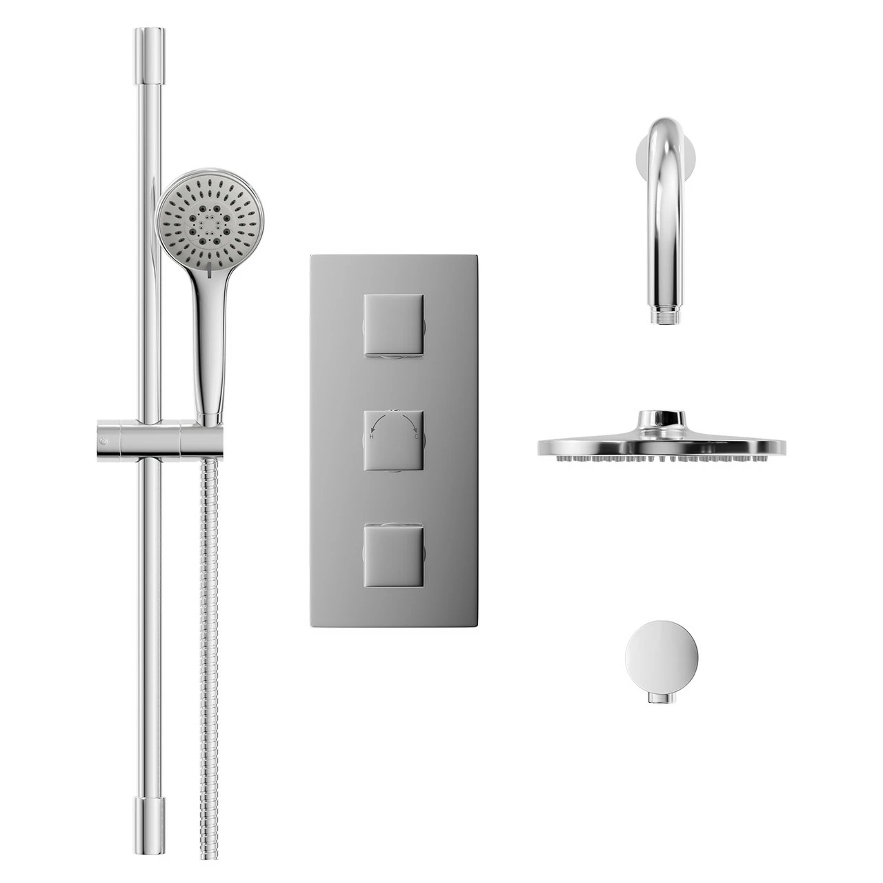 Cubix Polished Chrome Triple Thermostatic Valve Mixer Shower With Round Fixed Head And Avon Shower Slide Rail Kit - 2 Outlet 4 Cubix Polished Chrome Triple Thermostatic Valve Mixer Shower With Round Fixed Head And Avon Shower Slide Rail Kit - 2 Outlet - Image 2