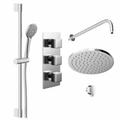 Cubix Polished Chrome Triple Thermostatic Valve Mixer Shower With Round Fixed Head And Avon Shower Slide Rail Kit - 2 Outlet 10 Cubix Polished Chrome Triple Thermostatic Valve Mixer Shower With Round Fixed Head And Avon Shower Slide Rail Kit - 2 Outlet -Wholesaledomestic Shop cubix polished chrome triple thermostatic valve mixer shower with round fixed head and avon shower slide rail kit left 50498.1652445388