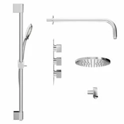 Cubix Polished Chrome Triple Thermostatic Valve Mixer Shower With Round Fixed Head And Avon Shower Slide Rail Kit - 2 Outlet 11 Cubix Polished Chrome Triple Thermostatic Valve Mixer Shower With Round Fixed Head And Avon Shower Slide Rail Kit - 2 Outlet -Wholesaledomestic Shop cubix polished chrome triple thermostatic valve mixer shower with round fixed head and avon shower slide rail kit side 19602.1652445388