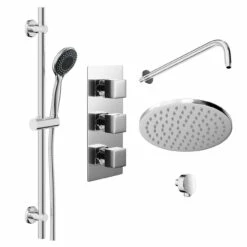 Cubix Polished Chrome Triple Thermostatic Valve Mixer Shower With Round Fixed Head And Clyde Shower Slide Rail Kit - 2 Outlet 10 Cubix Polished Chrome Triple Thermostatic Valve Mixer Shower With Round Fixed Head And Clyde Shower Slide Rail Kit - 2 Outlet -Wholesaledomestic Shop cubix polished chrome triple thermostatic valve mixer shower with round fixed head and clyde shower slide rail kit left 61663.1652445389