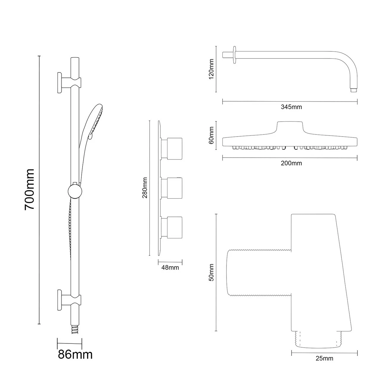 Cubix Polished Chrome Triple Thermostatic Valve Mixer Shower With Round Fixed Head And Clyde Shower Slide Rail Kit - 2 Outlet 8 Cubix Polished Chrome Triple Thermostatic Valve Mixer Shower With Round Fixed Head And Clyde Shower Slide Rail Kit - 2 Outlet - Image 6