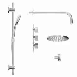 Cubix Polished Chrome Triple Thermostatic Valve Mixer Shower With Round Fixed Head And Clyde Shower Slide Rail Kit - 2 Outlet 11 Cubix Polished Chrome Triple Thermostatic Valve Mixer Shower With Round Fixed Head And Clyde Shower Slide Rail Kit - 2 Outlet -Wholesaledomestic Shop cubix polished chrome triple thermostatic valve mixer shower with round fixed head and clyde shower slide rail kit side 55821.1652445389