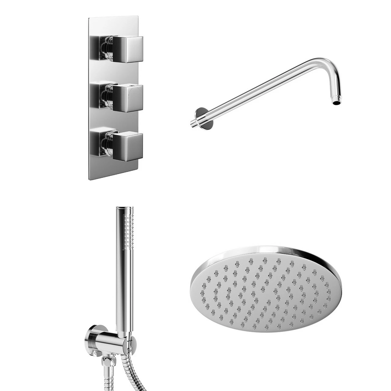 Cubix Polished Chrome Triple Thermostatic Valve Mixer Shower With Round Fixed Head And Round Handset Outlet Holder - 2 Outlet 5 Cubix Polished Chrome Triple Thermostatic Valve Mixer Shower With Round Fixed Head And Round Handset Outlet Holder - 2 Outlet - Image 3