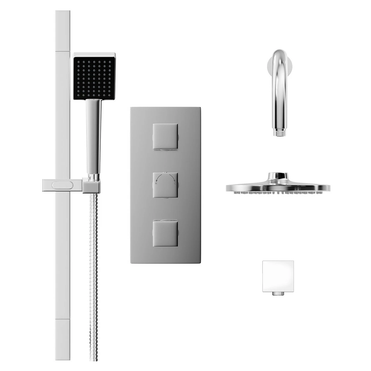 Cubix Polished Chrome Triple Thermostatic Valve Mixer Shower With Round Fixed Head And Severn Shower Slide Rail Kit - 2 Outlet - Image 2