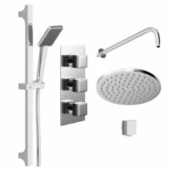 Cubix Polished Chrome Triple Thermostatic Valve Mixer Shower With Round Fixed Head And Severn Shower Slide Rail Kit - 2 Outlet -Wholesaledomestic Shop cubix polished chrome triple thermostatic valve mixer shower with round fixed head and severn shower slide rail kit left 08609.1652445386