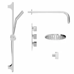 Cubix Polished Chrome Triple Thermostatic Valve Mixer Shower With Round Fixed Head And Severn Shower Slide Rail Kit - 2 Outlet -Wholesaledomestic Shop cubix polished chrome triple thermostatic valve mixer shower with round fixed head and severn shower slide rail kit side 17288.1652445386