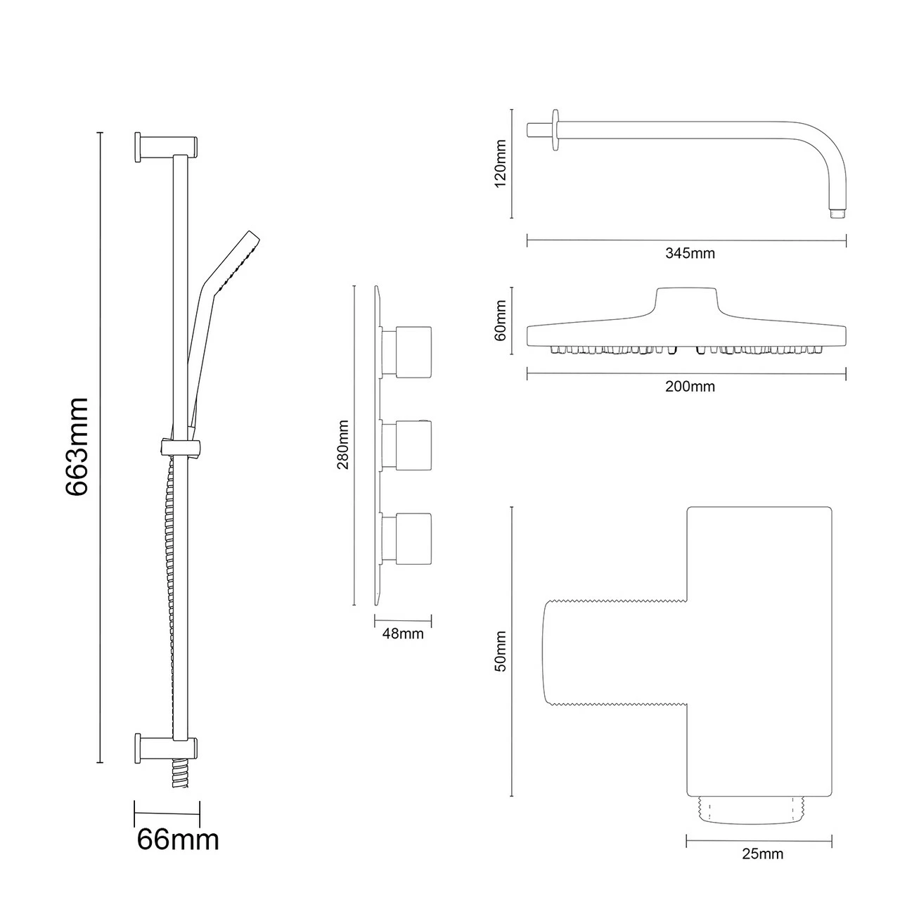 Cubix Polished Chrome Triple Thermostatic Valve Mixer Shower With Round Fixed Head And Thames Shower Slide Rail Kit - 2 Outlet 8 Cubix Polished Chrome Triple Thermostatic Valve Mixer Shower With Round Fixed Head And Thames Shower Slide Rail Kit - 2 Outlet - Image 6