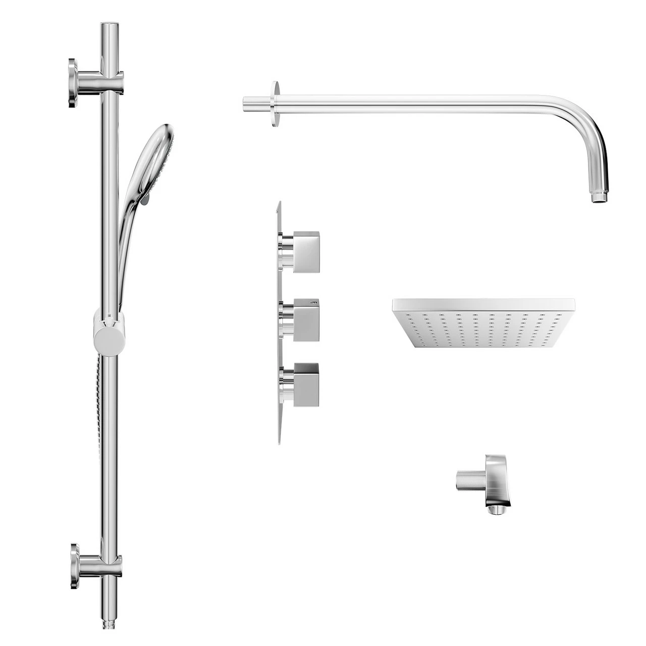 Cubix Polished Chrome Triple Thermostatic Valve Mixer Shower With Square Fixed Head And Clyde Shower Slide Rail Kit - 2 Outlet 6 Cubix Polished Chrome Triple Thermostatic Valve Mixer Shower With Square Fixed Head And Clyde Shower Slide Rail Kit - 2 Outlet - Image 4