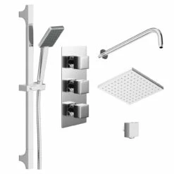 Cubix Polished Chrome Triple Thermostatic Valve Mixer Shower With Square Fixed Head And Severn Shower Slide Rail Kit - 2 Outlet 10 Cubix Polished Chrome Triple Thermostatic Valve Mixer Shower With Square Fixed Head And Severn Shower Slide Rail Kit - 2 Outlet -Wholesaledomestic Shop cubix polished chrome triple thermostatic valve mixer shower with square fixed head and severn shower slide rail kit left 05263.1652445382