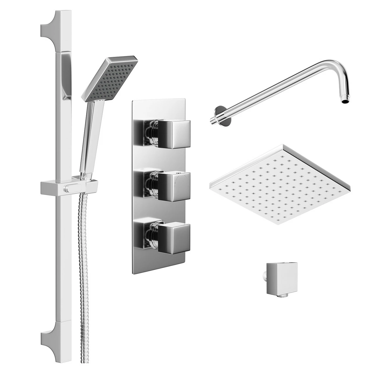 Cubix Polished Chrome Triple Thermostatic Valve Mixer Shower With Square Fixed Head And Severn Shower Slide Rail Kit - 2 Outlet 5 Cubix Polished Chrome Triple Thermostatic Valve Mixer Shower With Square Fixed Head And Severn Shower Slide Rail Kit - 2 Outlet - Image 3