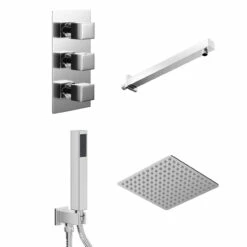 Cubix Polished Chrome Triple Thermostatic Valve Mixer Shower With Thin Square Fixed Head And Square Handset Outlet Holder - 2 Outlet 10 Cubix Polished Chrome Triple Thermostatic Valve Mixer Shower With Thin Square Fixed Head And Square Handset Outlet Holder - 2 Outlet -Wholesaledomestic Shop cubix polished chrome triple thermostatic valve mixer shower with square fixed head and square handset outlet holder left 14633.1666623072