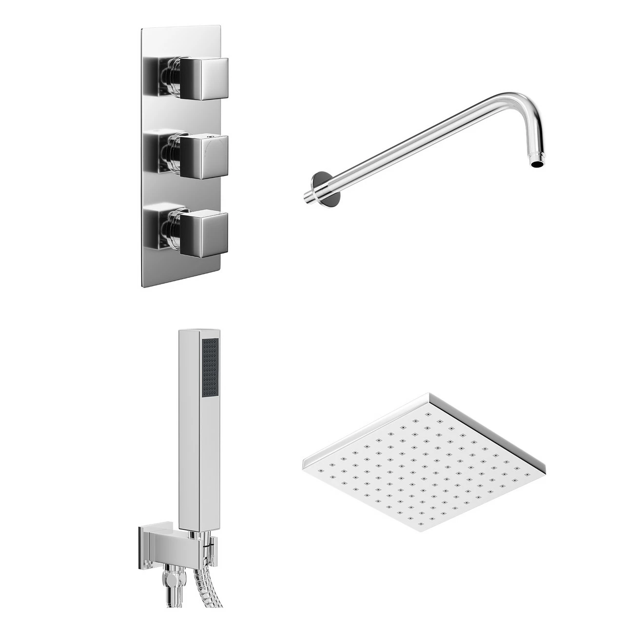 Cubix Polished Chrome Triple Thermostatic Valve Mixer Shower With Square Fixed Head And Square Handset Outlet Holder - 2 Outlet 5 Cubix Polished Chrome Triple Thermostatic Valve Mixer Shower With Square Fixed Head And Square Handset Outlet Holder - 2 Outlet - Image 3