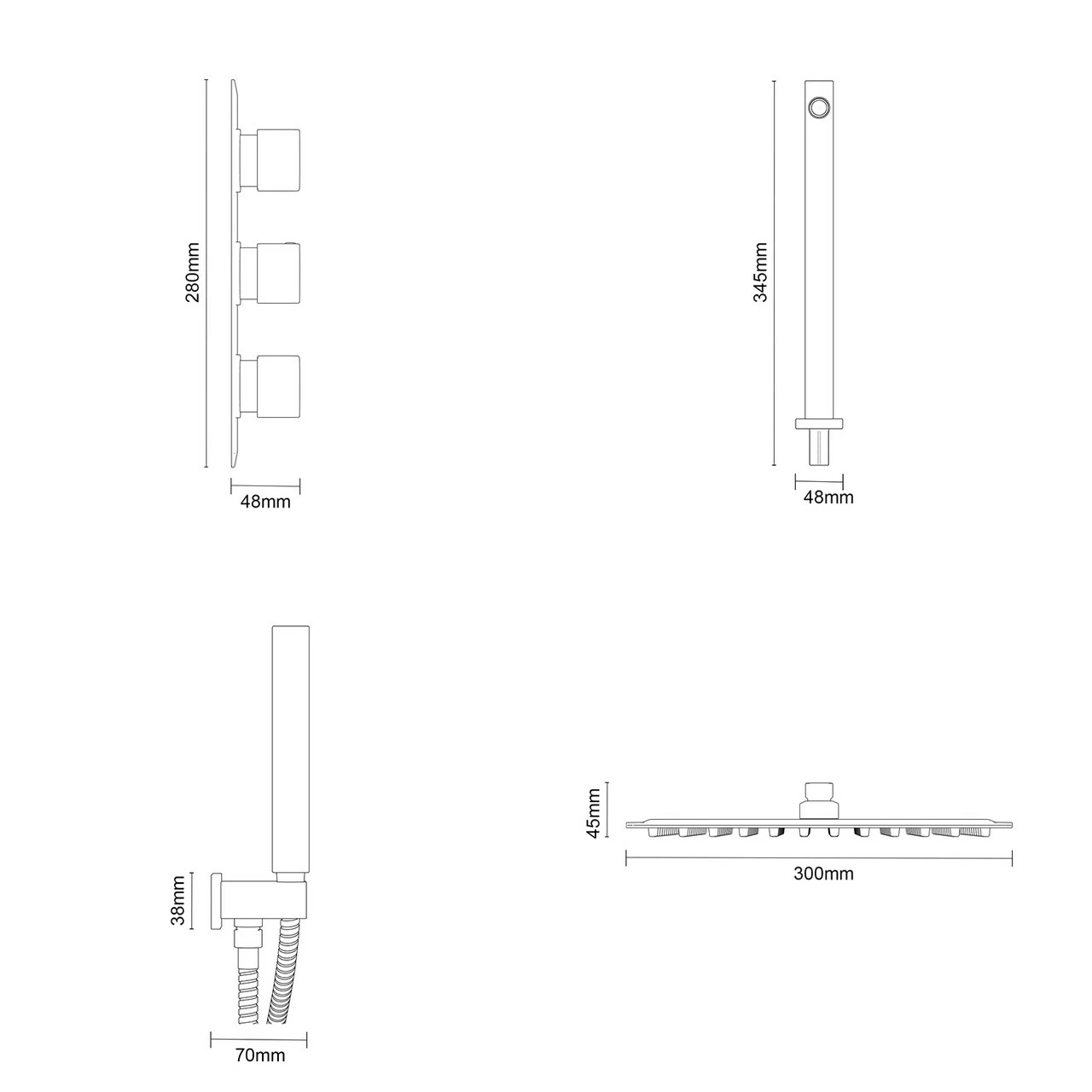Cubix Polished Chrome Triple Thermostatic Valve Mixer Shower With Thin Square Fixed Head And Square Handset Outlet Holder - 2 Outlet 7 Cubix Polished Chrome Triple Thermostatic Valve Mixer Shower With Thin Square Fixed Head And Square Handset Outlet Holder - 2 Outlet - Image 5
