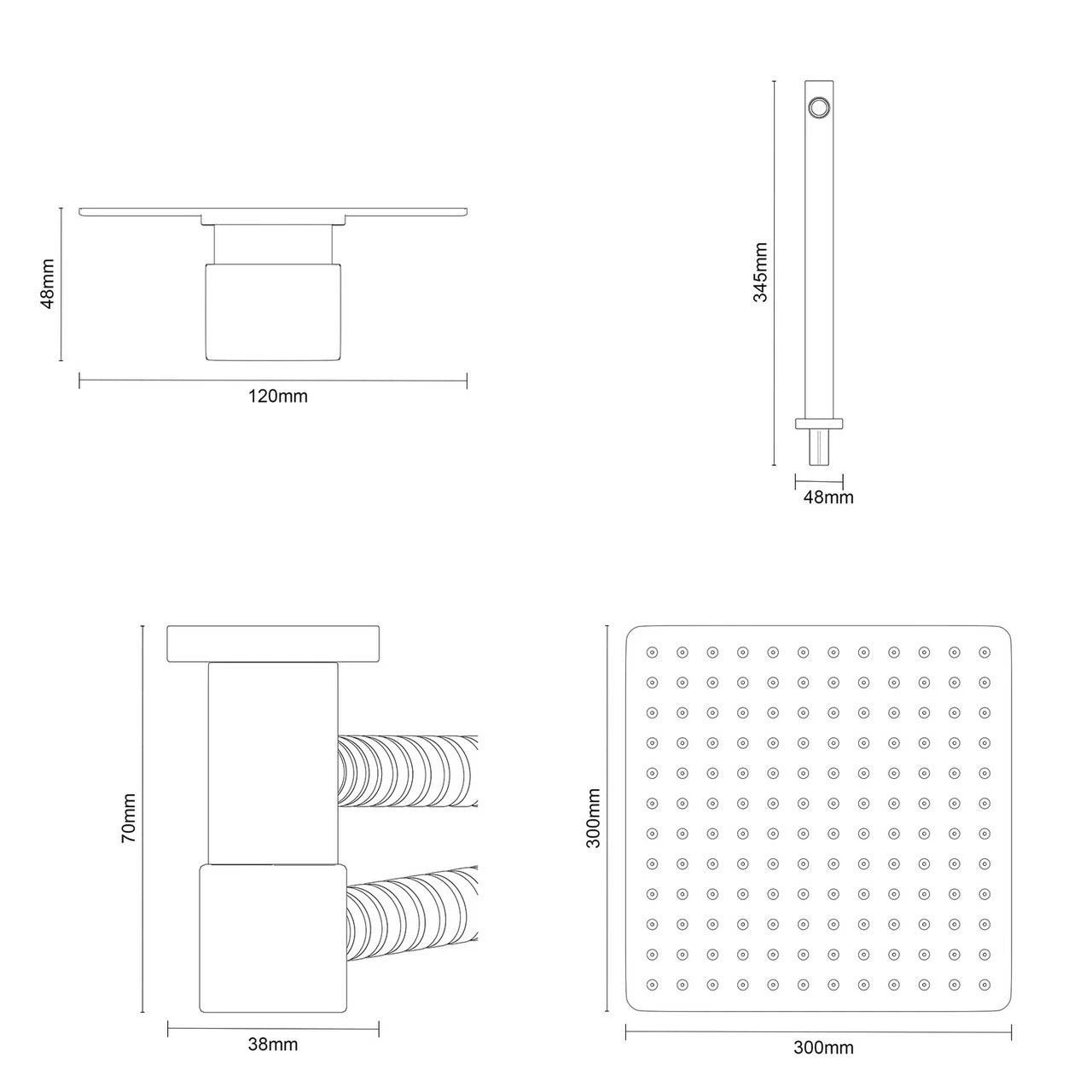 Cubix Polished Chrome Triple Thermostatic Valve Mixer Shower With Thin Square Fixed Head And Square Handset Outlet Holder - 2 Outlet 8 Cubix Polished Chrome Triple Thermostatic Valve Mixer Shower With Thin Square Fixed Head And Square Handset Outlet Holder - 2 Outlet - Image 6