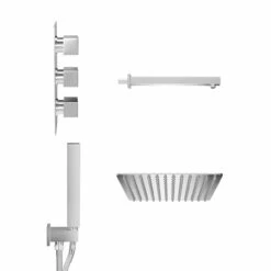 Cubix Polished Chrome Triple Thermostatic Valve Mixer Shower With Thin Square Fixed Head And Square Handset Outlet Holder - 2 Outlet 11 Cubix Polished Chrome Triple Thermostatic Valve Mixer Shower With Thin Square Fixed Head And Square Handset Outlet Holder - 2 Outlet -Wholesaledomestic Shop cubix polished chrome triple thermostatic valve mixer shower with square fixed head and square handset outlet holder side 16425.1666623072