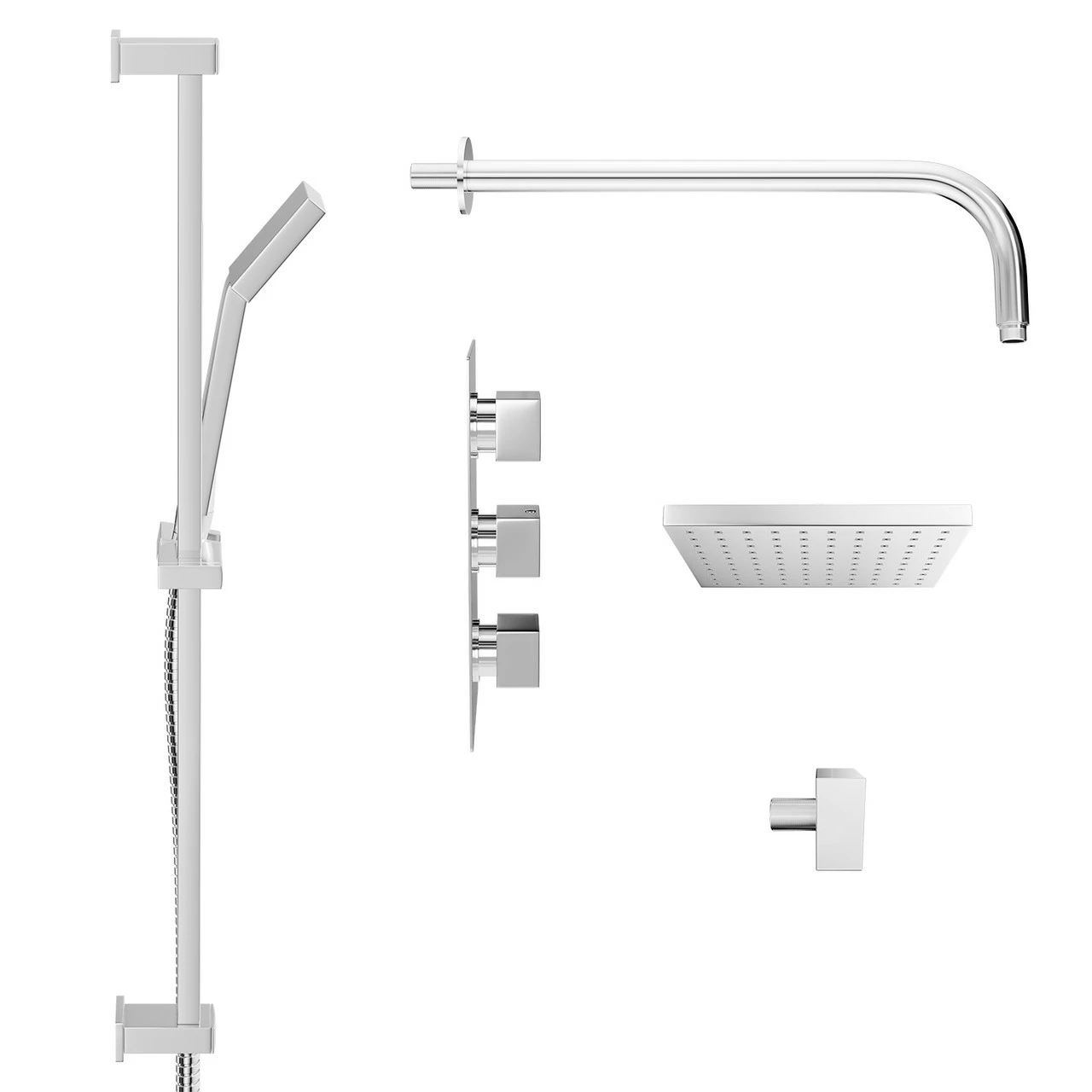 Cubix Polished Chrome Triple Thermostatic Valve Mixer Shower With Square Fixed Head And Thames Shower Slide Rail Kit - 2 Outlet 6 Cubix Polished Chrome Triple Thermostatic Valve Mixer Shower With Square Fixed Head And Thames Shower Slide Rail Kit - 2 Outlet - Image 4